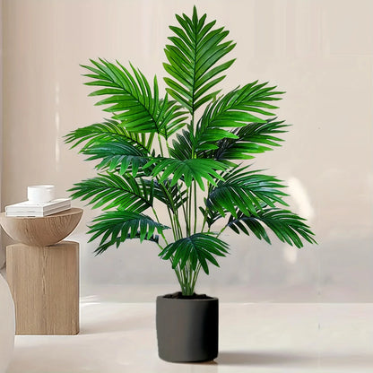 2pcs Durable Lifelike Artificial Palm Plant with Natural Green Leaves & Sturdy Pot - Indoor/Outdoor Modern Decor, Perfect Low