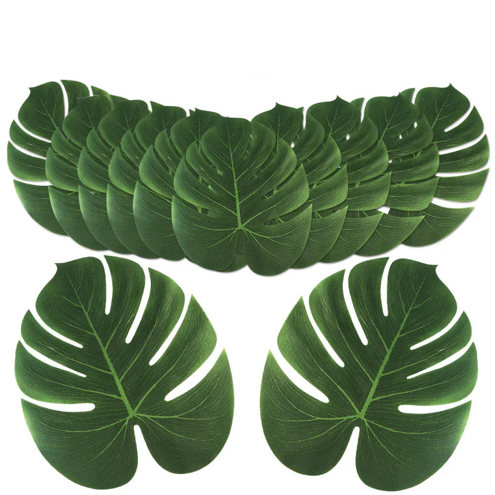 OurWarm 24pcs Large Artificial Tropical Palm Leaves, Faux Safari Leaves Monstera Fake Leaves for Party Safari Table Decorations