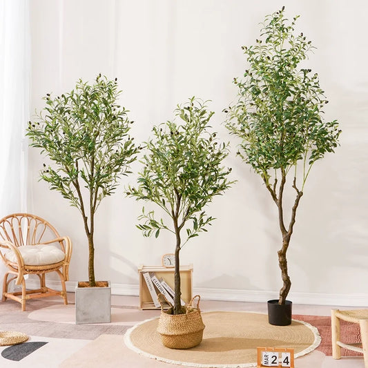 Large Olive Tree Artificial Plant Fake Olive Tree with Pot 60cm-240cm Tropical Silk Tree for Home Office Shop Party Decoration